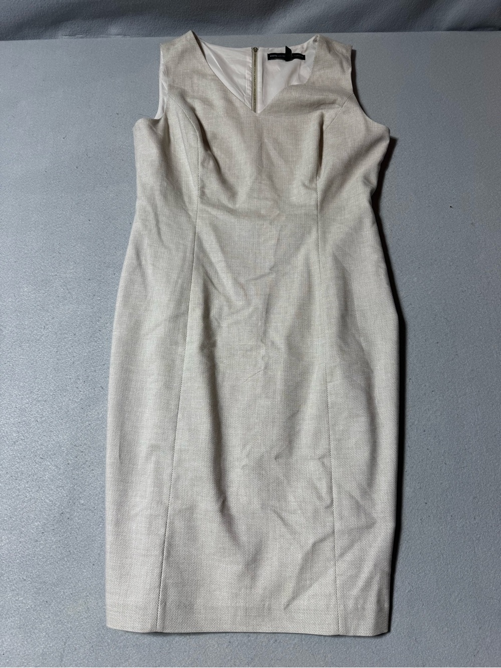 NWOT White House Black Market Light Cream V-Neck Midi Sheath Dress Size 12